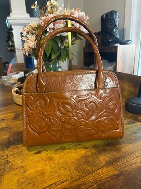 Patricia Nash Paris Small Satchel Tooled Floral Leather Bag